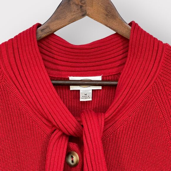 Talbots 1-Button Cardigan Sweater Women M Red‎ Long Sleeve Tie-Neck Knit Cotton - Picture 3 of 14